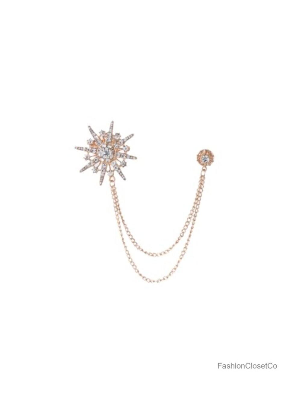 Sparkling Crown Starburst Double Chain Round Crest Brooch Set Women